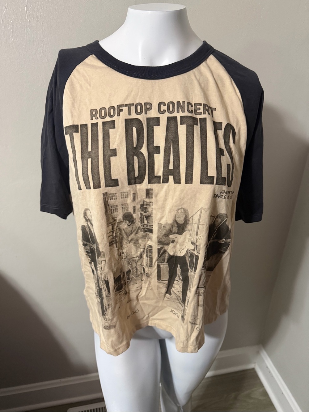 The Beatles Short Sleeve Raglan Tee - Black & Cream